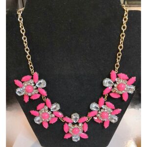 Hot Pink Rhinestone Floral Statement Necklace Barbiecore Preppy Glam